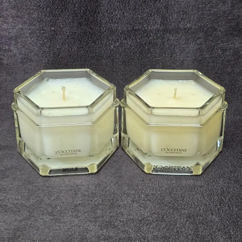 L'Occitane En Provence Scented Candle 3.5 oz Glass Jar Set of 2